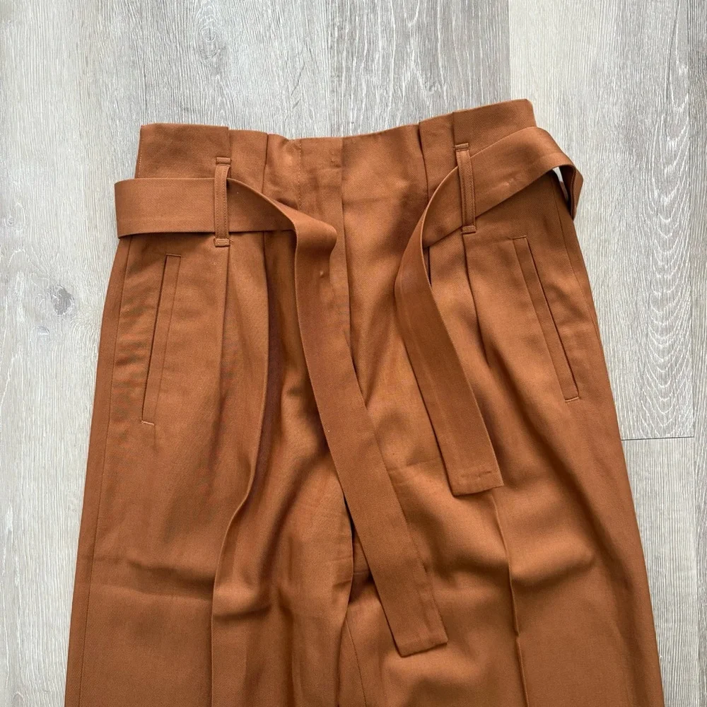 Sezane Arthur Pant in Cafe Brown Belted Wide Leg Trouser Paper Bag Waist Pleated - Picture 3 of 16